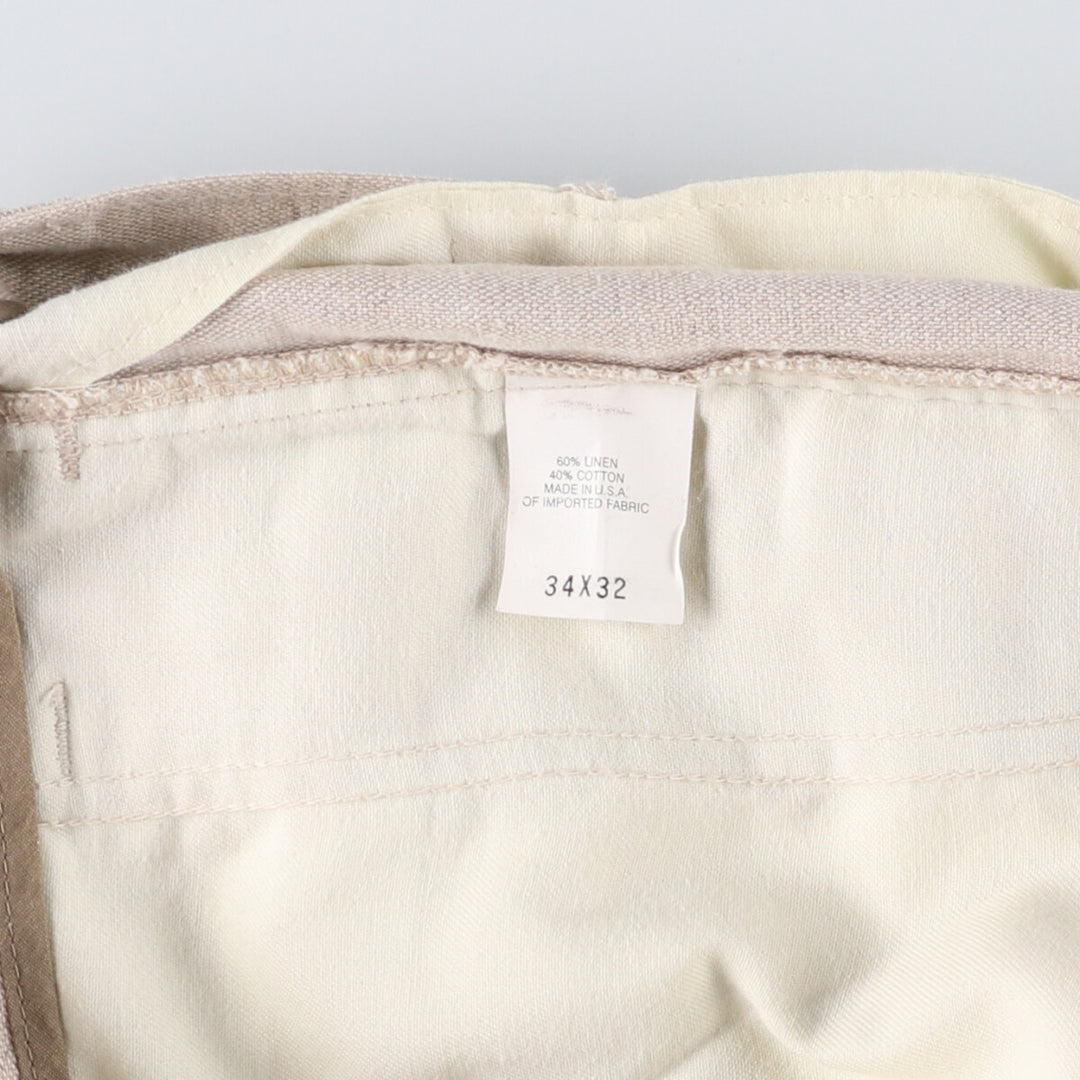 90'S Levi's DOCKERS Khaki LOOSE FIT Two-pleat Linen Pants Slacks Made in USA Men's W33 Vintage linen Beige type Vintage Second Hand