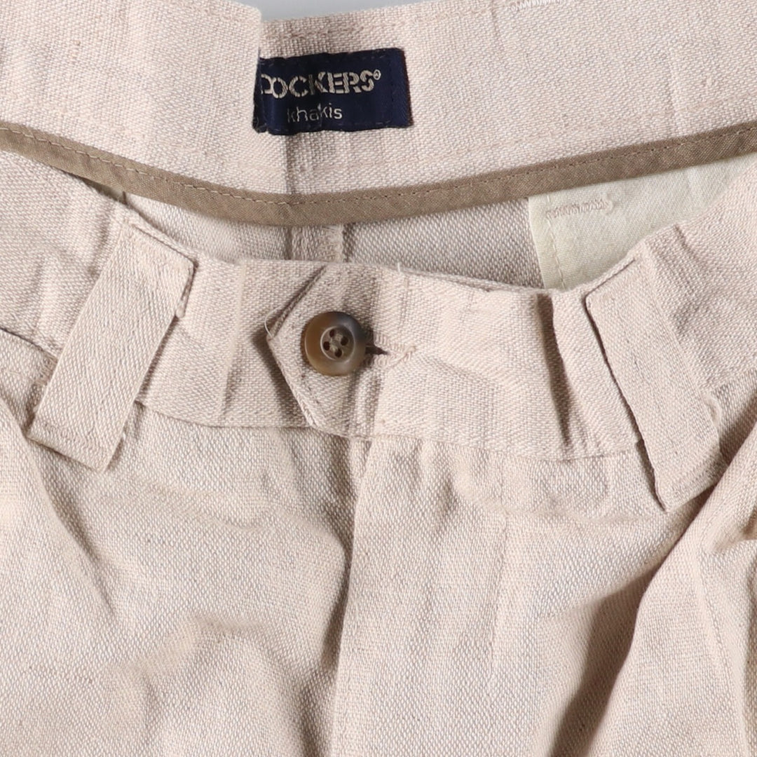 90'S Levi's DOCKERS Khaki LOOSE FIT Two-pleat Linen Pants Slacks Made in USA Men's W33 Vintage linen Beige type Vintage Second Hand