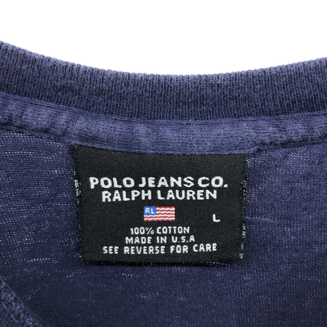 90'S Ralph Lauren POLO JEANS COMPANY short sleeve logo T-shirt made in USA men's size L vintage cotton navy blue type Vintage Second Hand