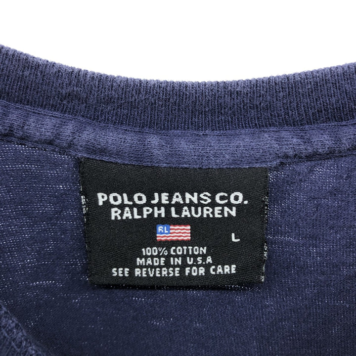 90'S Ralph Lauren POLO JEANS COMPANY short sleeve logo T-shirt made in USA men's size L vintage cotton navy blue type Vintage Second Hand