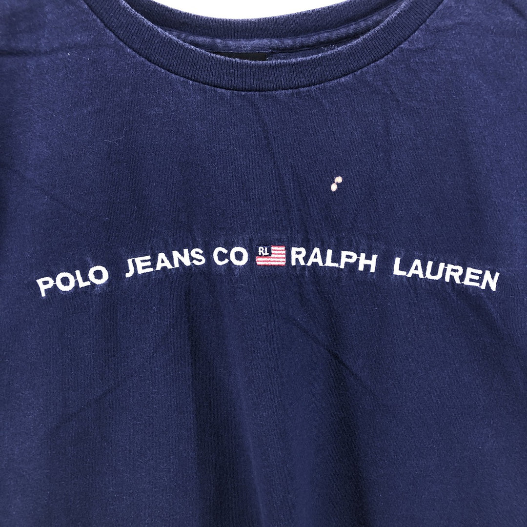 90'S Ralph Lauren POLO JEANS COMPANY short sleeve logo T-shirt made in USA men's size L vintage cotton navy blue type Vintage Second Hand