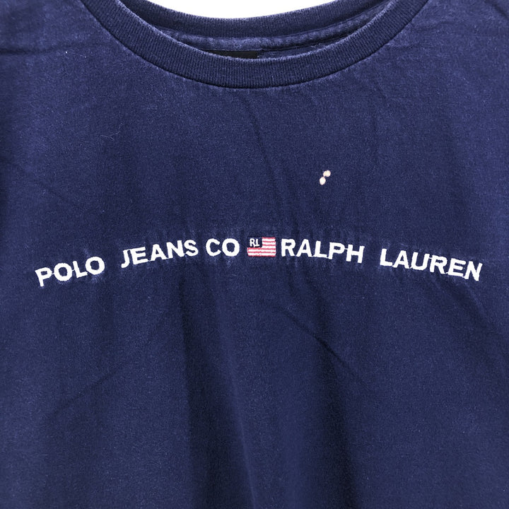 90'S Ralph Lauren POLO JEANS COMPANY short sleeve logo T-shirt made in USA men's size L vintage cotton navy blue type Vintage Second Hand
