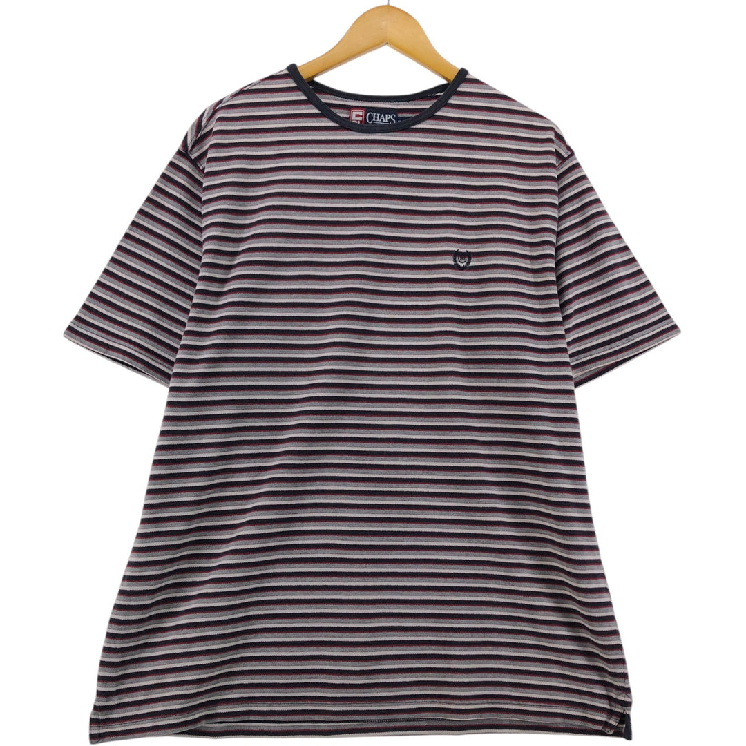 90'S Ralph Lauren CHAPS Pique Short Sleeve Striped T-Shirt Men's XL Vintage cotton gray type Vintage Second Hand