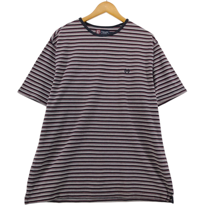 90'S Ralph Lauren CHAPS Pique Short Sleeve Striped T-Shirt Men's XL Vintage cotton gray type Vintage Second Hand
