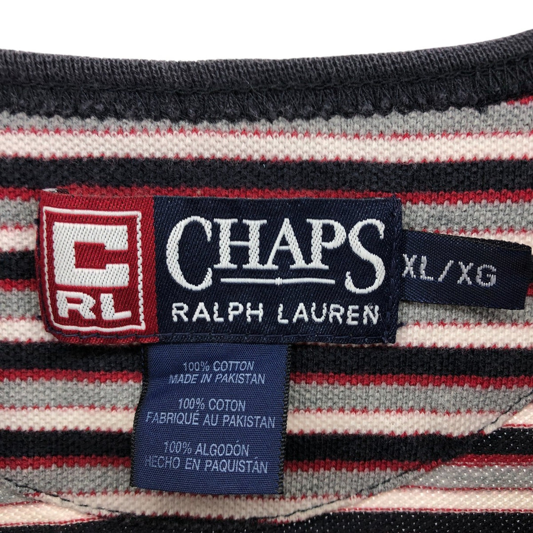 90'S Ralph Lauren CHAPS Pique Short Sleeve Striped T-Shirt Men's XL Vintage cotton gray type Vintage Second Hand