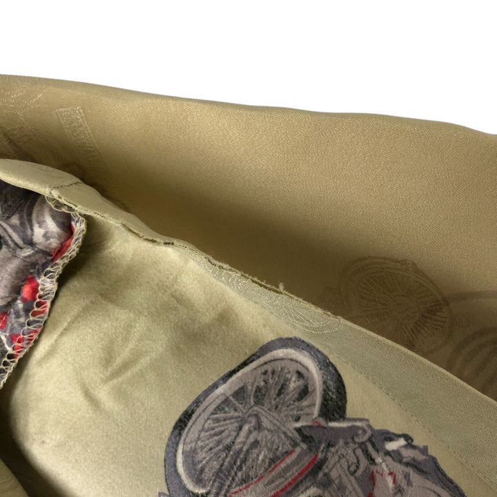 Harley Davidson all-over print open collar silk Hawaiian aloha shirt box shirt women's size M silk Khaki type sage green Vintage Second Hand