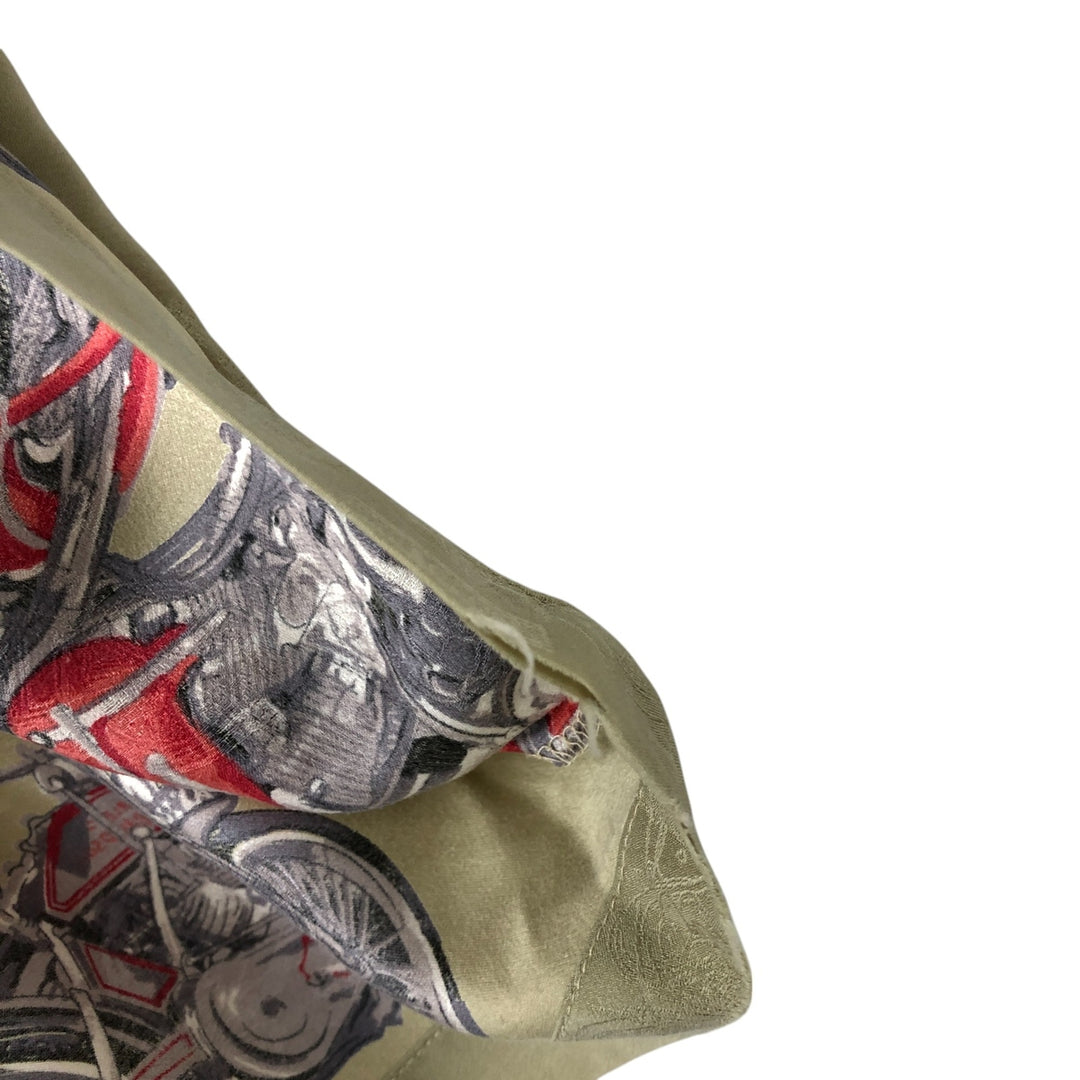 Harley Davidson all-over print open collar silk Hawaiian aloha shirt box shirt women's size M silk Khaki type sage green Vintage Second Hand