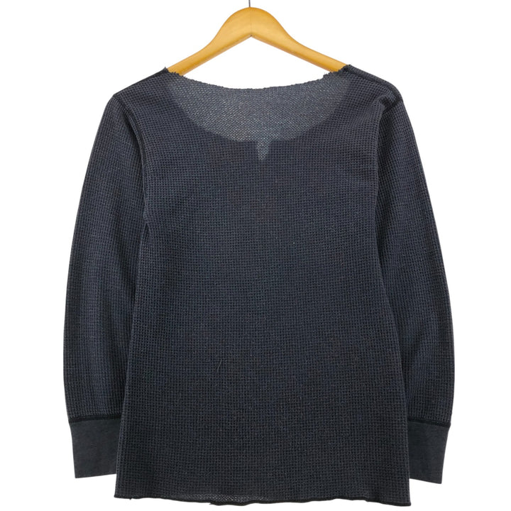 Eagle Pattern Cut-off V-neck Thermal Long T-shirt Waffle Women's S size unclear Charcoal Vintage Second Hand