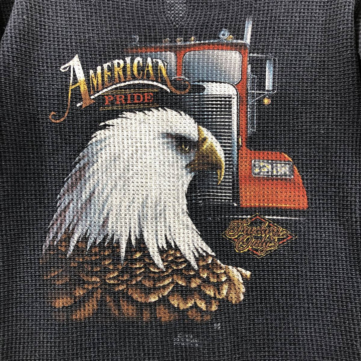 Eagle Pattern Cut-off V-neck Thermal Long T-shirt Waffle Women's S size unclear Charcoal Vintage Second Hand