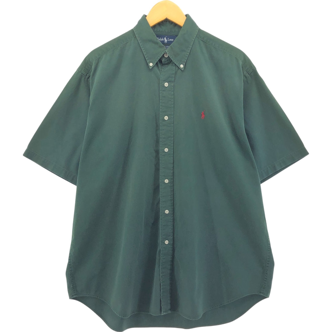 Ralph Lauren BLAIRE short sleeve button down shirt, men's size L cotton Green type dark green Vintage Second Hand