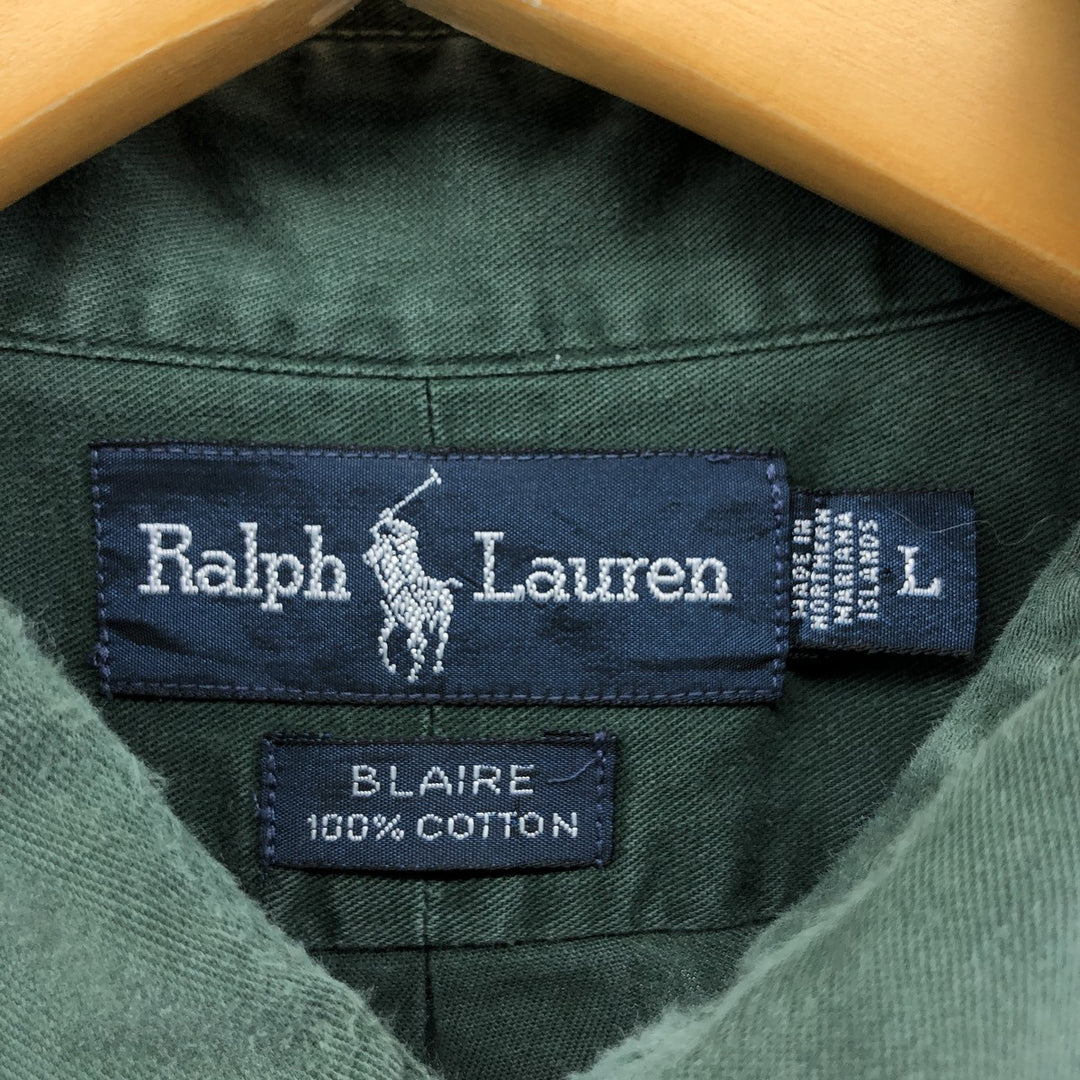 Ralph Lauren BLAIRE short sleeve button down shirt, men's size L cotton Green type dark green Vintage Second Hand