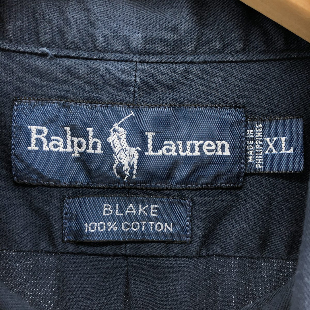 Ralph Lauren BLAKE short sleeve button down shirt, men's XL size cotton navy blue type Vintage Second Hand
