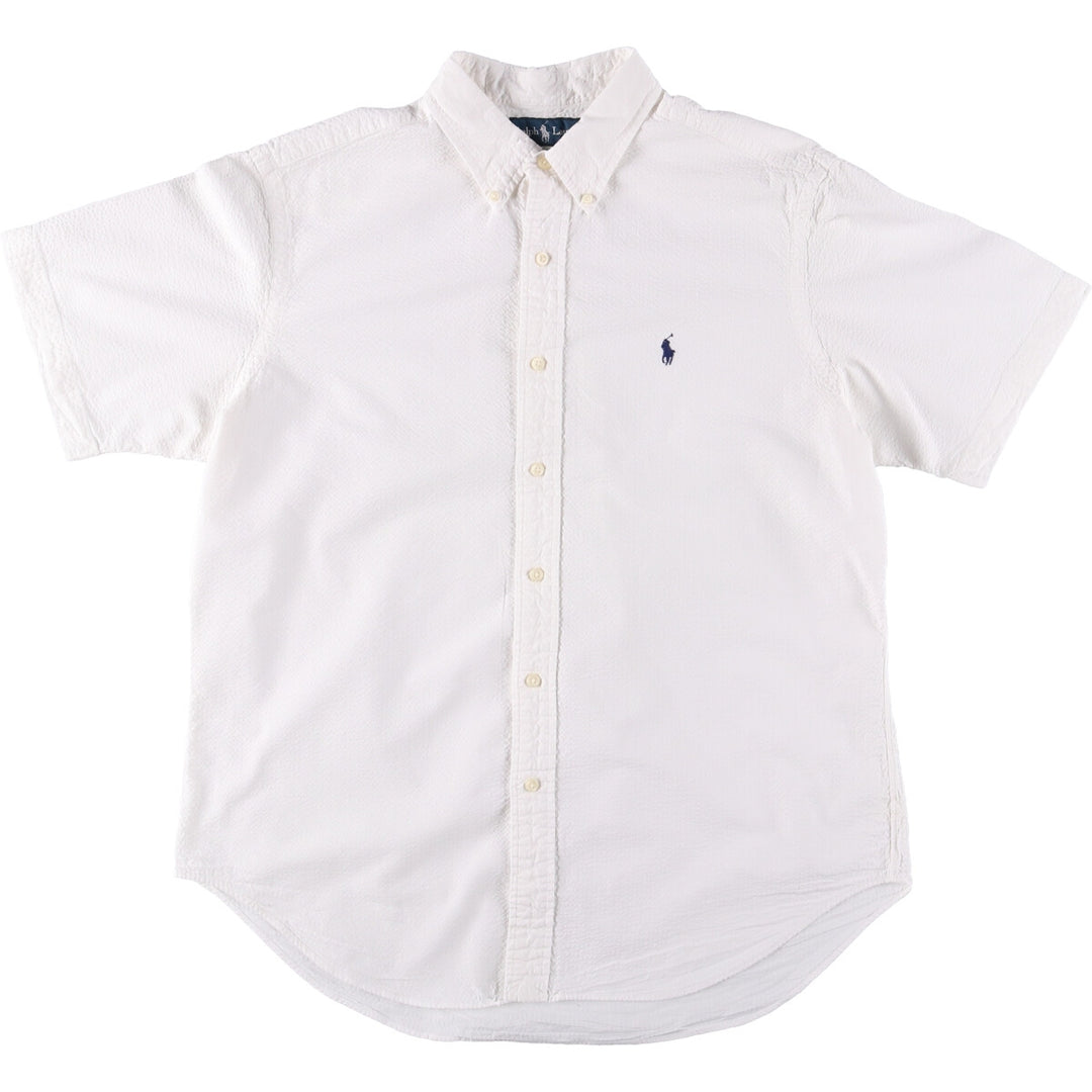 Ralph Lauren Classic Fit Seersucker Short Sleeve Button Down Shirt, Men's Size L cotton white type Vintage Second Hand