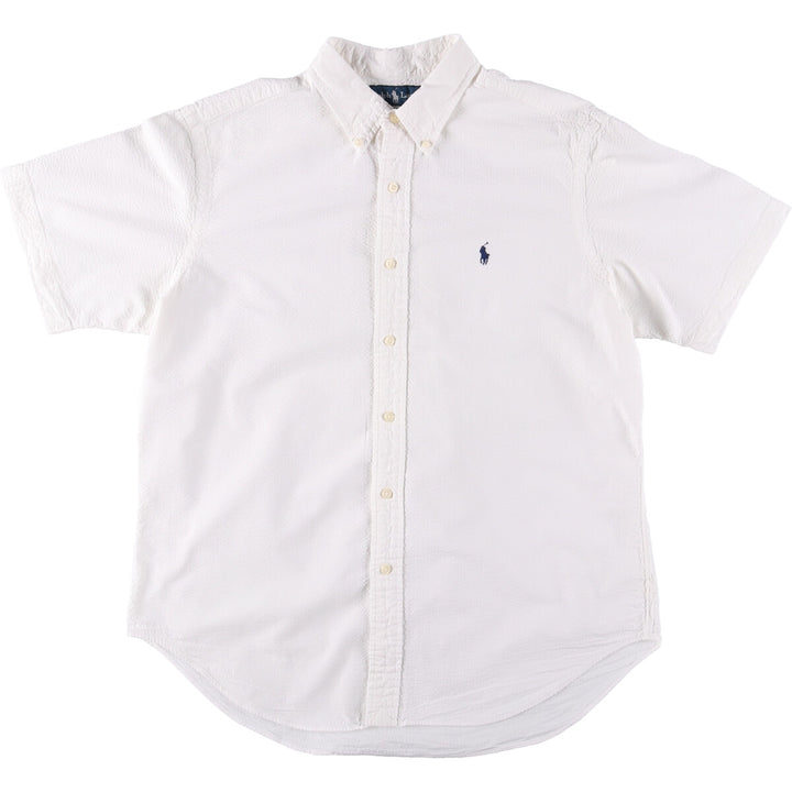 Ralph Lauren Classic Fit Seersucker Short Sleeve Button Down Shirt, Men's Size L cotton white type Vintage Second Hand