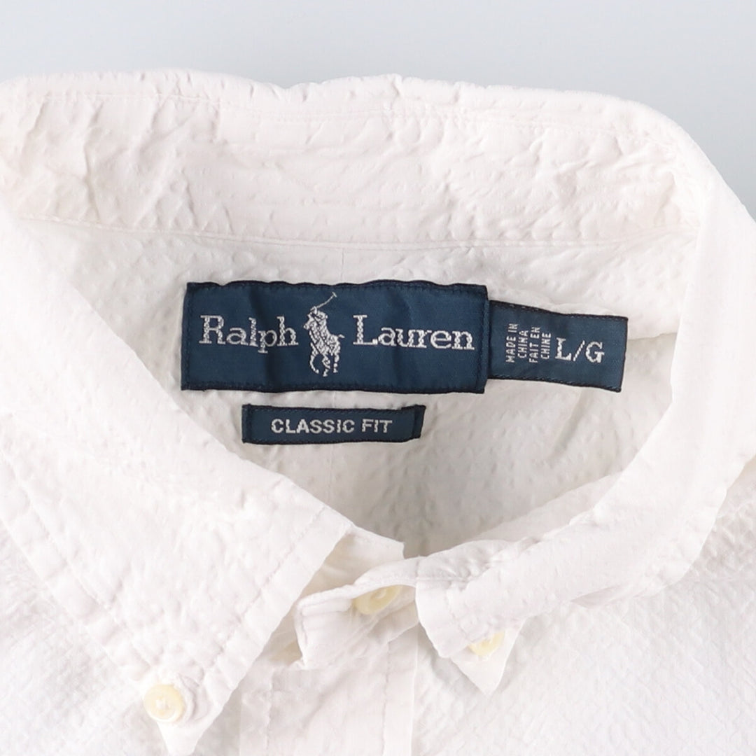 Ralph Lauren Classic Fit Seersucker Short Sleeve Button Down Shirt, Men's Size L cotton white type Vintage Second Hand