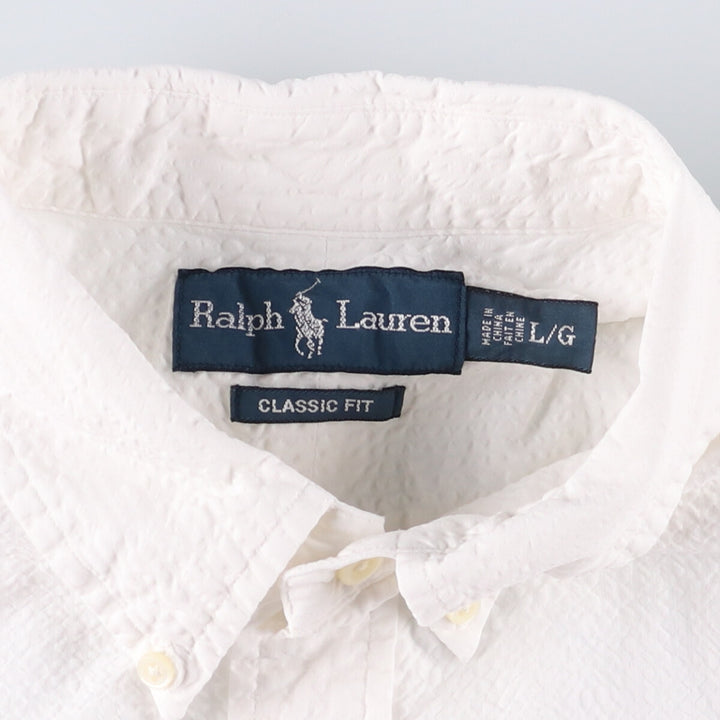 Ralph Lauren Classic Fit Seersucker Short Sleeve Button Down Shirt, Men's Size L cotton white type Vintage Second Hand