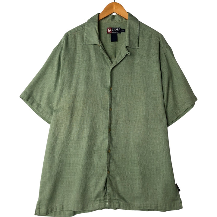 90'S Ralph Lauren Chaps, Short Sleeve, Open Collar, Cotton x Polyester Shirt, Box Shirt, Men's L Size cotton Mint green Vintage Second Hand