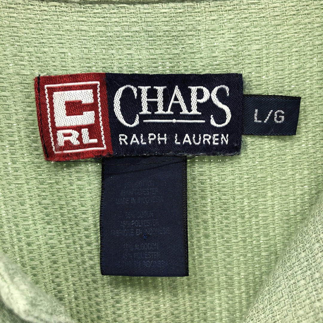 90'S Ralph Lauren Chaps, Short Sleeve, Open Collar, Cotton x Polyester Shirt, Box Shirt, Men's L Size cotton Mint green Vintage Second Hand