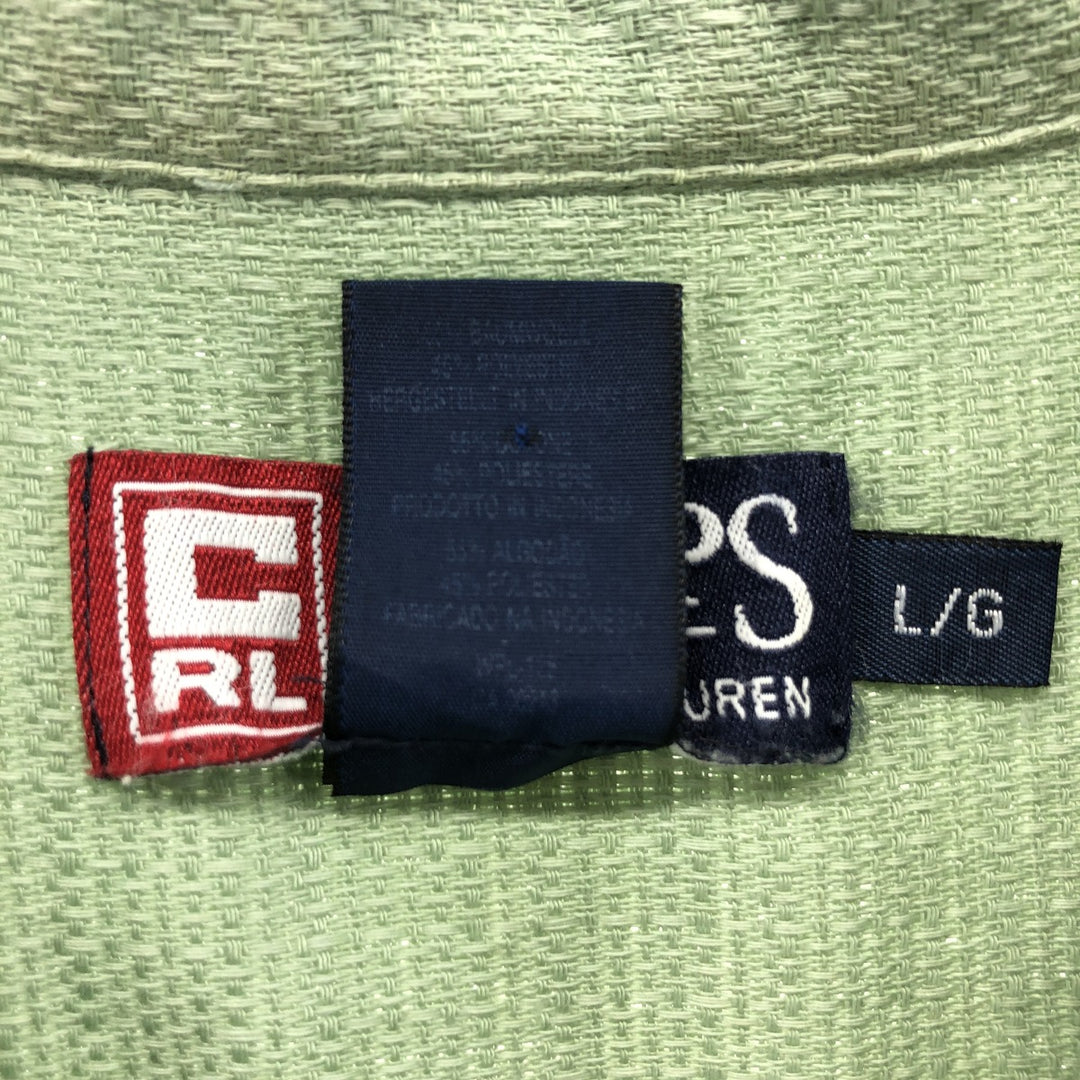 90'S Ralph Lauren Chaps, Short Sleeve, Open Collar, Cotton x Polyester Shirt, Box Shirt, Men's L Size cotton Mint green Vintage Second Hand