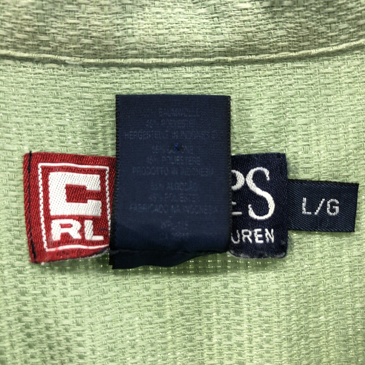 90'S Ralph Lauren Chaps, Short Sleeve, Open Collar, Cotton x Polyester Shirt, Box Shirt, Men's L Size cotton Mint green Vintage Second Hand