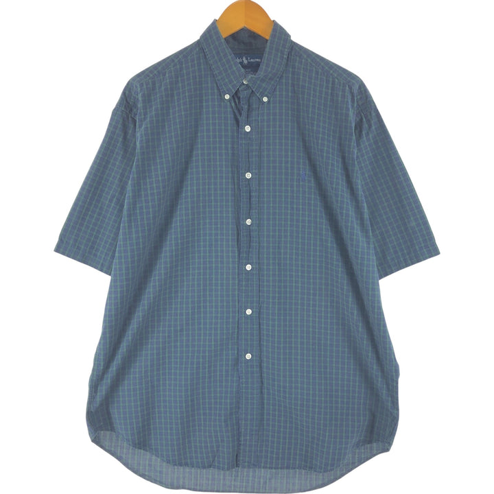 Ralph Lauren BLAKE Blackwatch Check Short Sleeve Button Down Check Shirt Men's L size cotton navy blue type Vintage Second Hand