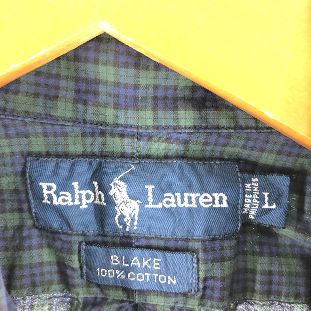 Ralph Lauren BLAKE Blackwatch Check Short Sleeve Button Down Check Shirt Men's L size cotton navy blue type Vintage Second Hand
