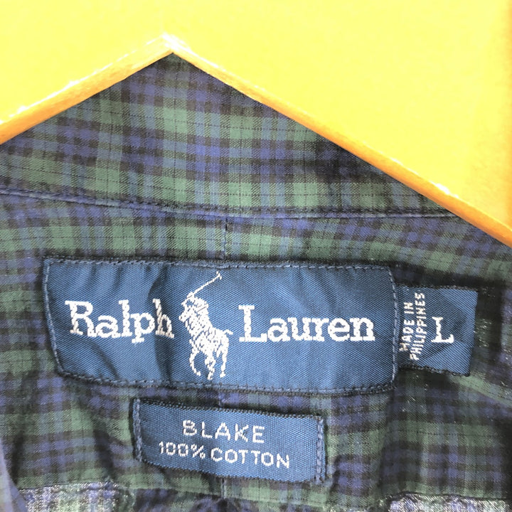 Ralph Lauren BLAKE Blackwatch Check Short Sleeve Button Down Check Shirt Men's L size cotton navy blue type Vintage Second Hand