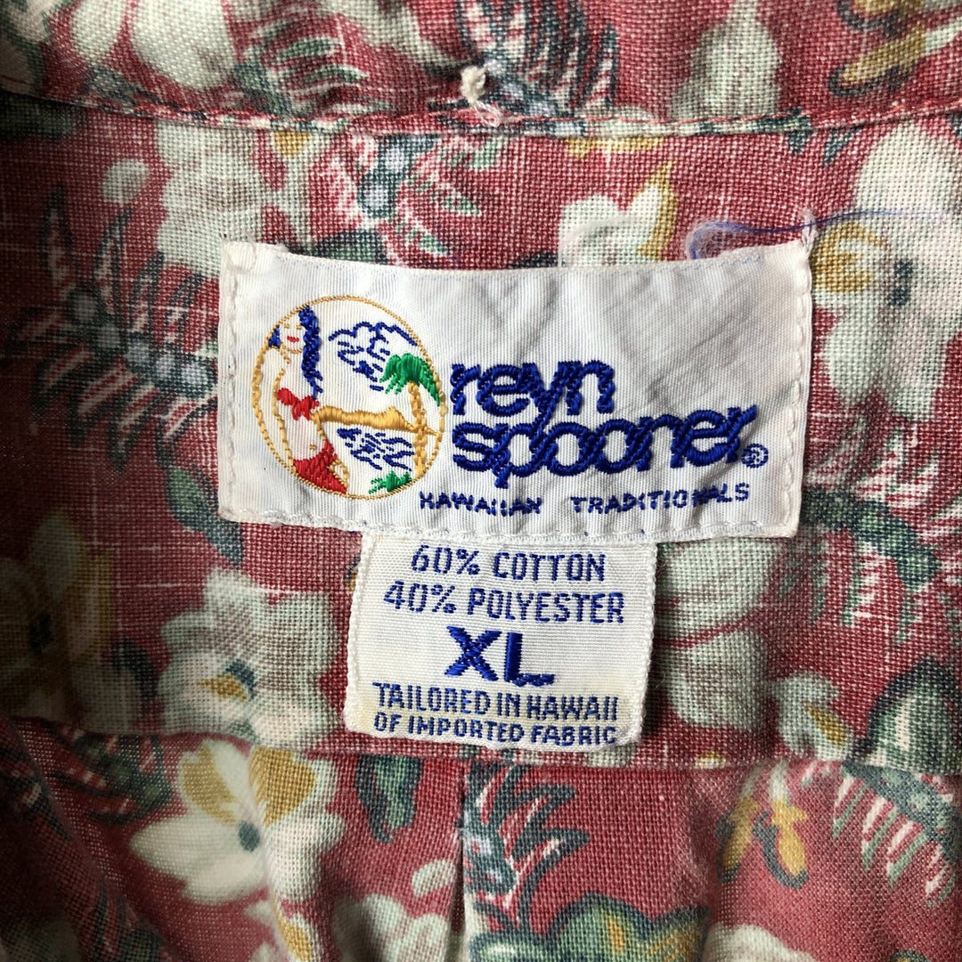 90'S Reyn Spooner Swimsuit Tag All-Over Print Pullover Button-Down Hawaiian Aloha Shirt Box Shirt Men's XL Size cotton red type Vintage Second Hand