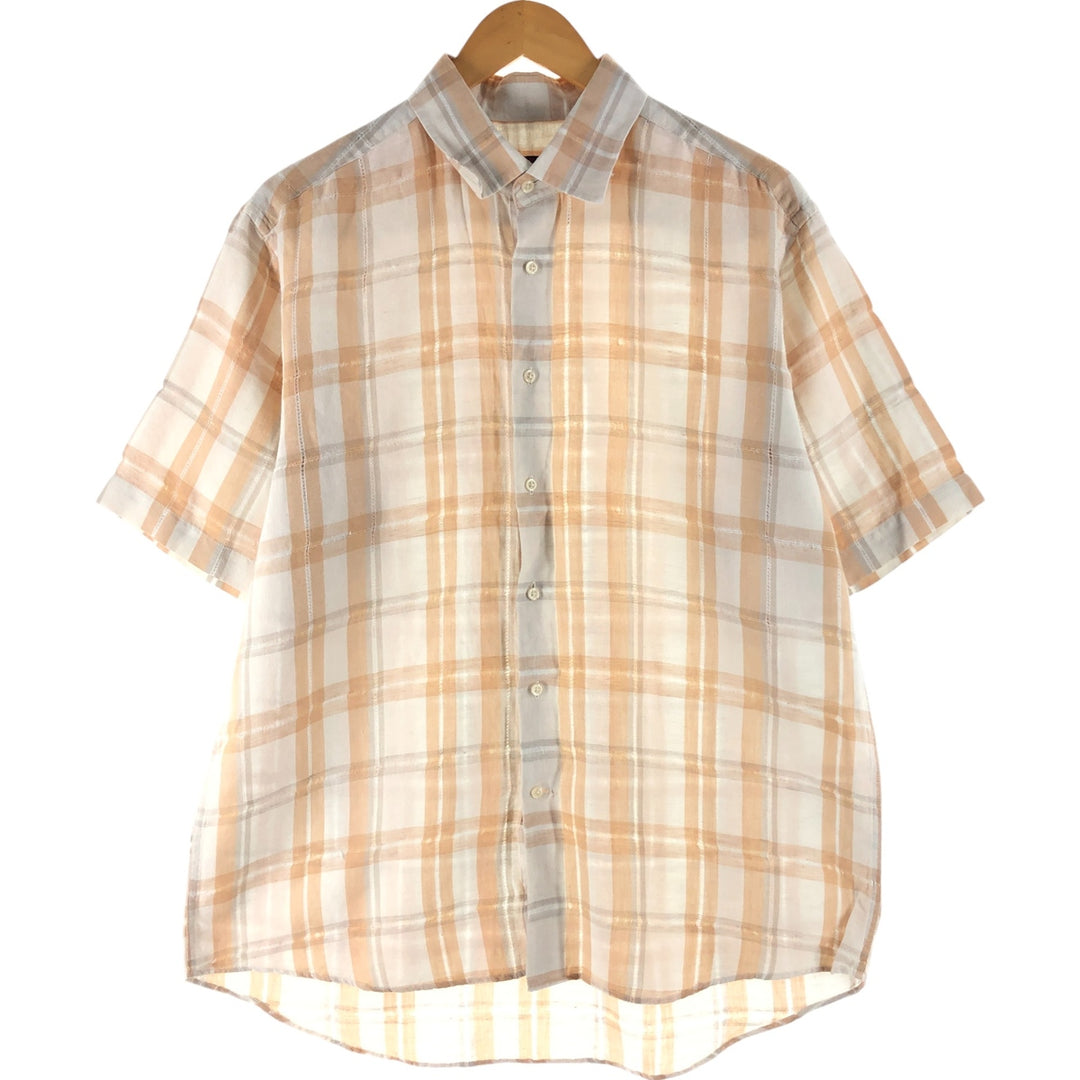 Pierre Cardin short sleeve check shirt, men's size L unclear white type Vintage Second Hand