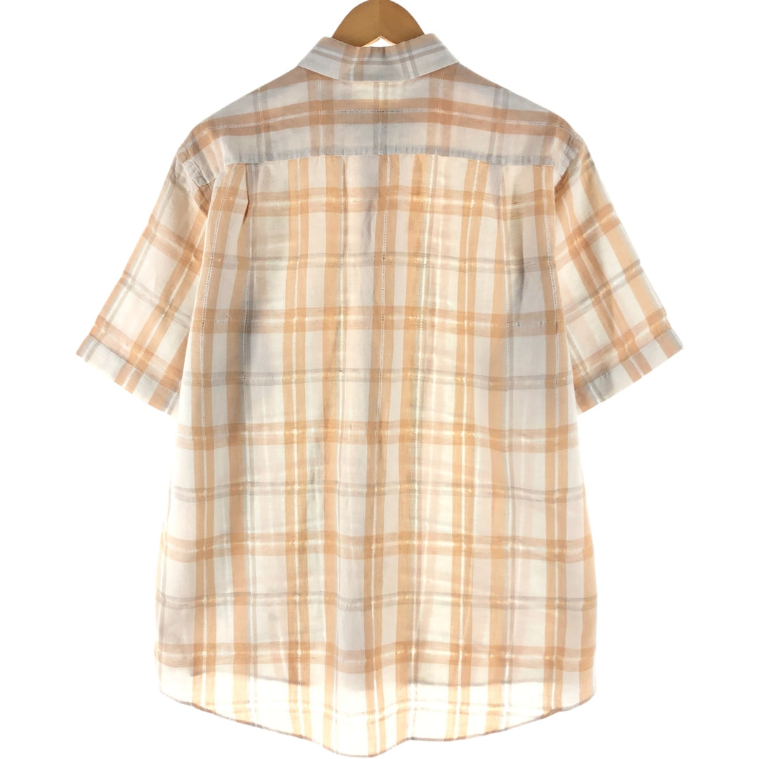 Pierre Cardin short sleeve check shirt, men's size L unclear white type Vintage Second Hand
