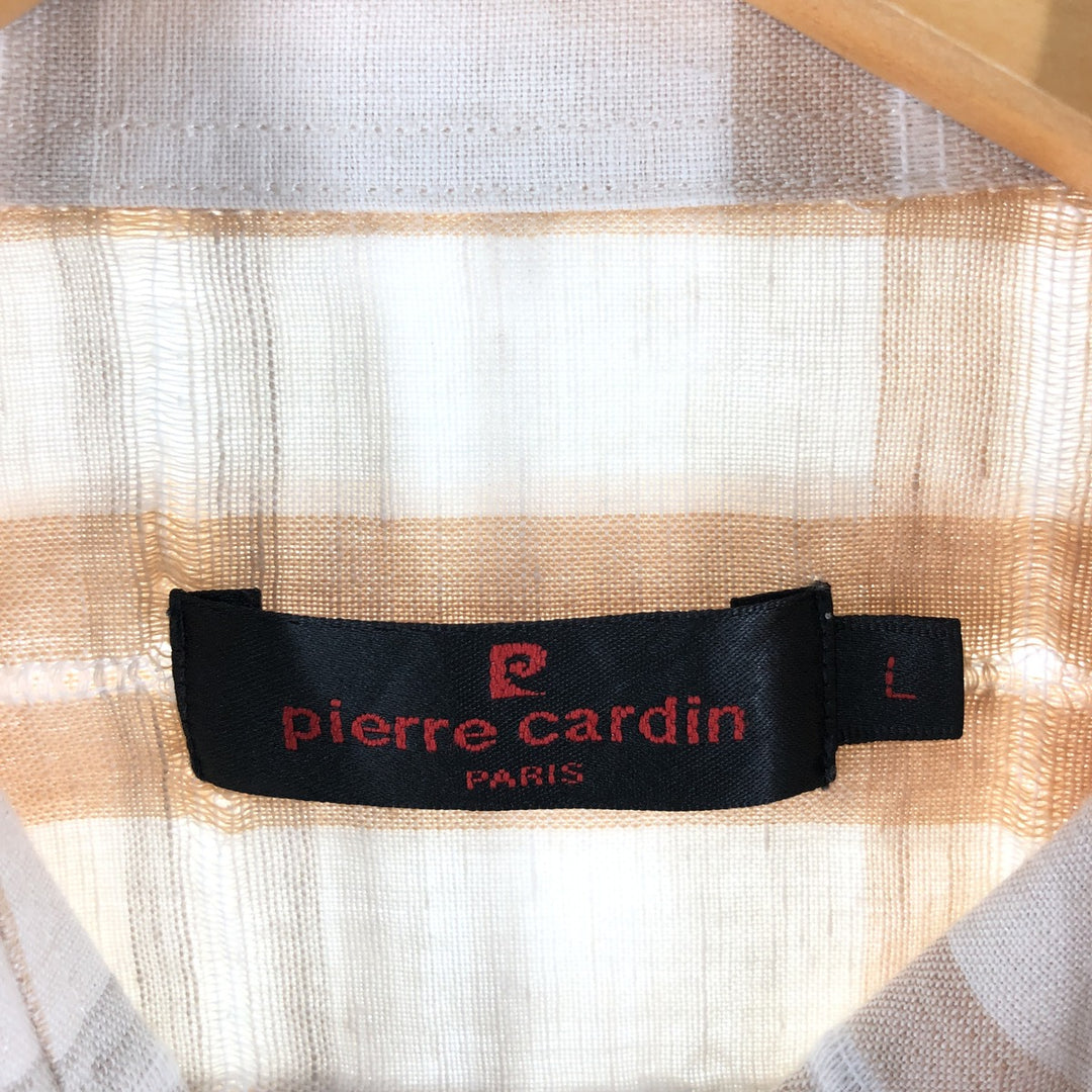 Pierre Cardin short sleeve check shirt, men's size L unclear white type Vintage Second Hand