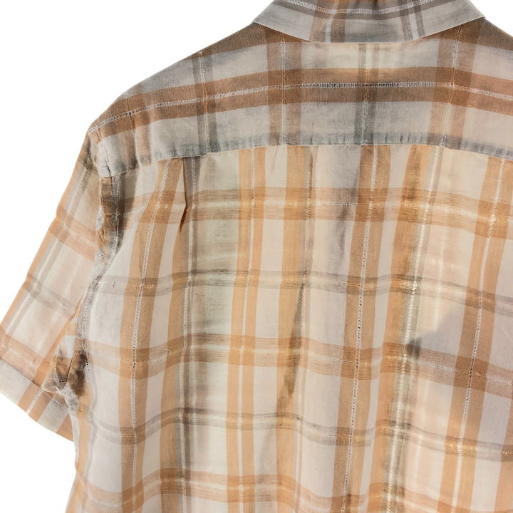 Pierre Cardin short sleeve check shirt, men's size L unclear white type Vintage Second Hand