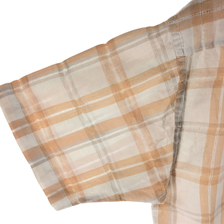 Pierre Cardin short sleeve check shirt, men's size L unclear white type Vintage Second Hand