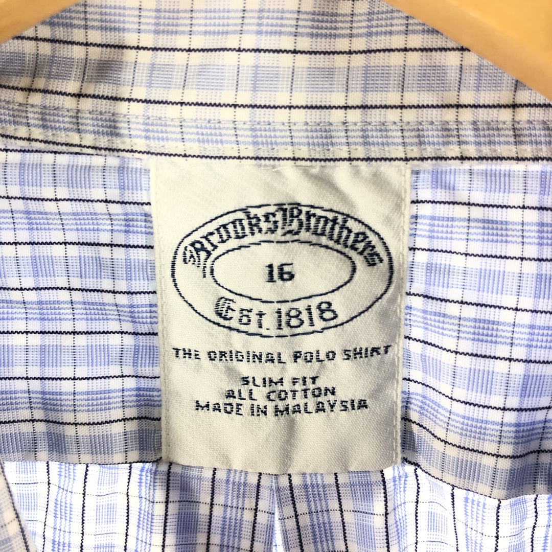 Brooks Brothers Est.1818 Check Pattern Short Sleeve Button Down Shirt Men's Size L cotton white type Vintage Second Hand