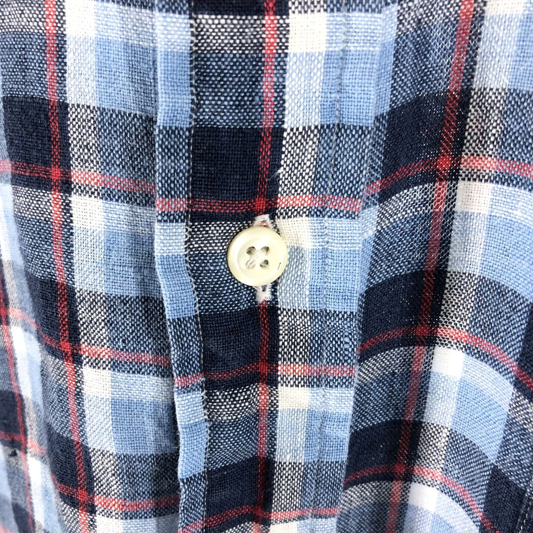 Ralph Lauren BIG SHIRT Check Pattern Long Sleeve Linen Button Down Shirt Men's L size linen Blue type light blue Vintage Second Hand