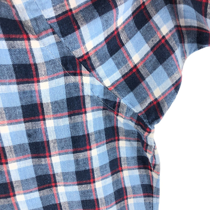 Ralph Lauren BIG SHIRT Check Pattern Long Sleeve Linen Button Down Shirt Men's L size linen Blue type light blue Vintage Second Hand