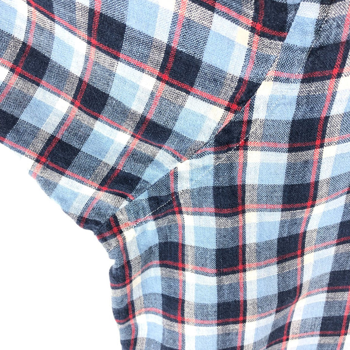 Ralph Lauren BIG SHIRT Check Pattern Long Sleeve Linen Button Down Shirt Men's L size linen Blue type light blue Vintage Second Hand