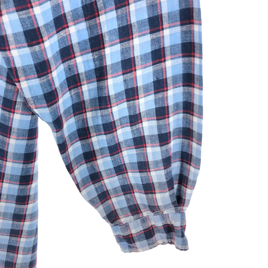 Ralph Lauren BIG SHIRT Check Pattern Long Sleeve Linen Button Down Shirt Men's L size linen Blue type light blue Vintage Second Hand