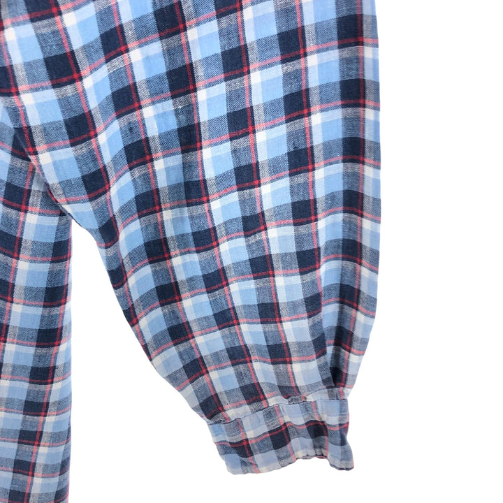 Ralph Lauren BIG SHIRT Check Pattern Long Sleeve Linen Button Down Shirt Men's L size linen Blue type light blue Vintage Second Hand