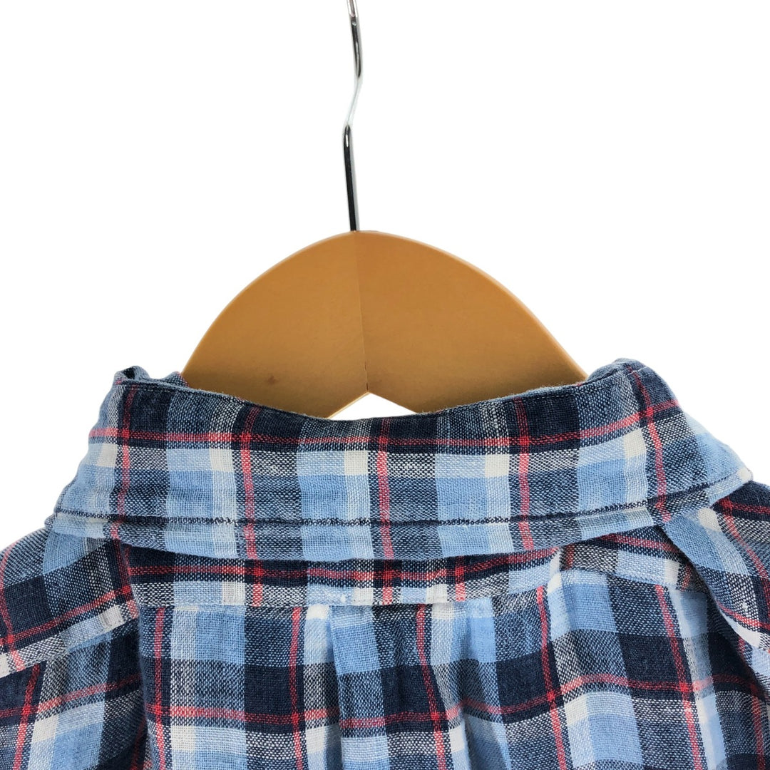 Ralph Lauren BIG SHIRT Check Pattern Long Sleeve Linen Button Down Shirt Men's L size linen Blue type light blue Vintage Second Hand