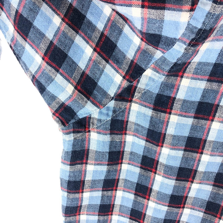Ralph Lauren BIG SHIRT Check Pattern Long Sleeve Linen Button Down Shirt Men's L size linen Blue type light blue Vintage Second Hand