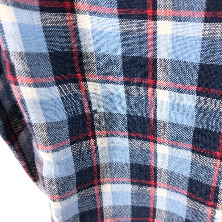 Ralph Lauren BIG SHIRT Check Pattern Long Sleeve Linen Button Down Shirt Men's L size linen Blue type light blue Vintage Second Hand