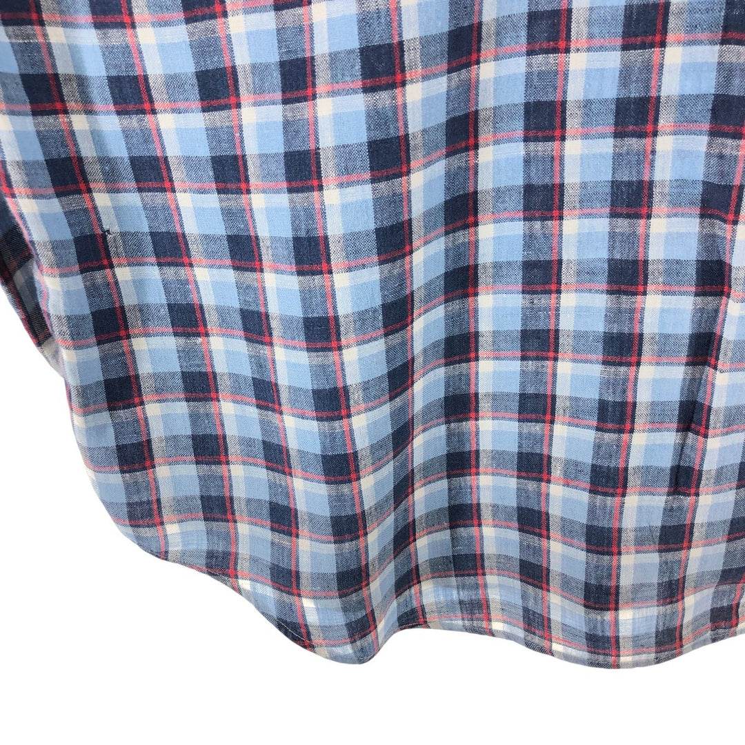 Ralph Lauren BIG SHIRT Check Pattern Long Sleeve Linen Button Down Shirt Men's L size linen Blue type light blue Vintage Second Hand