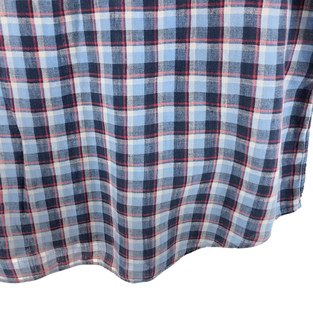 Ralph Lauren BIG SHIRT Check Pattern Long Sleeve Linen Button Down Shirt Men's L size linen Blue type light blue Vintage Second Hand