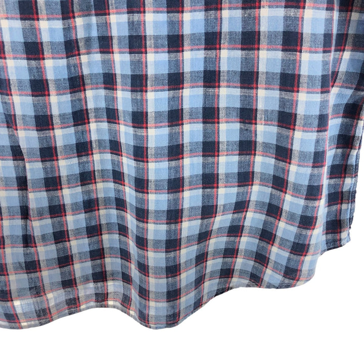Ralph Lauren BIG SHIRT Check Pattern Long Sleeve Linen Button Down Shirt Men's L size linen Blue type light blue Vintage Second Hand