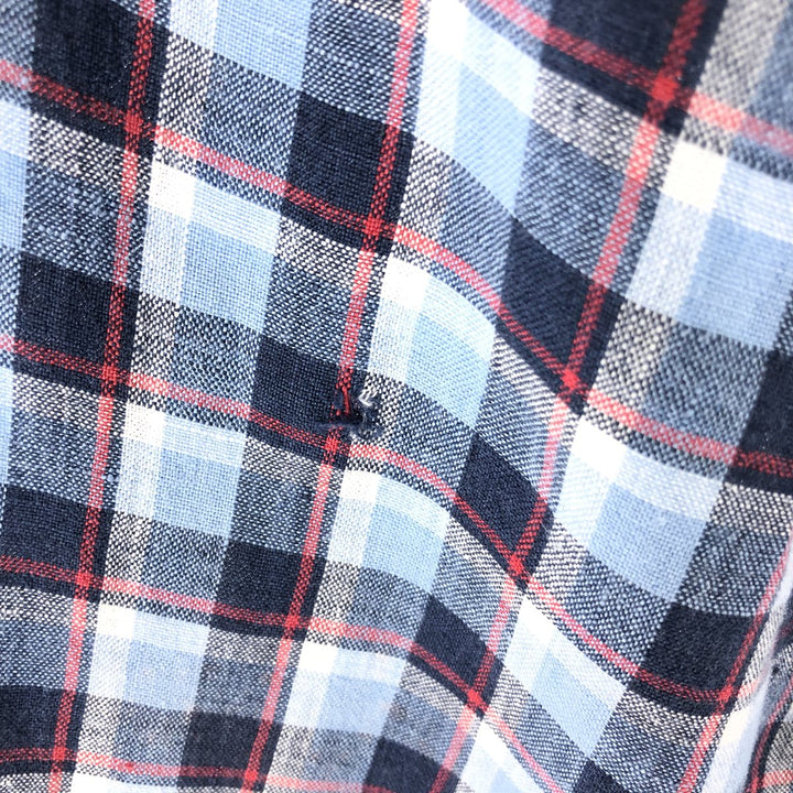 Ralph Lauren BIG SHIRT Check Pattern Long Sleeve Linen Button Down Shirt Men's L size linen Blue type light blue Vintage Second Hand