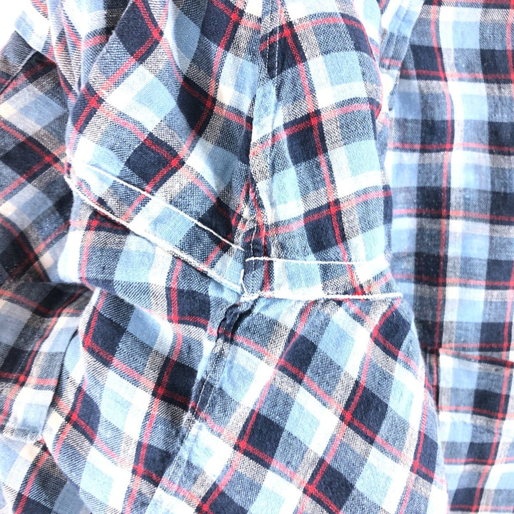 Ralph Lauren BIG SHIRT Check Pattern Long Sleeve Linen Button Down Shirt Men's L size linen Blue type light blue Vintage Second Hand