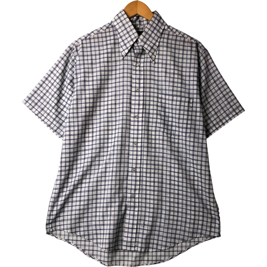 70'S JCPenney short sleeve button down check shirt, men's size L, vintage unclear white type Vintage Second Hand