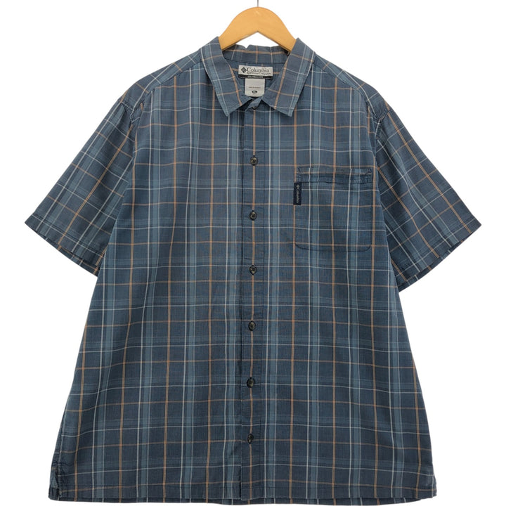 Columbia Short Sleeve Cotton Check Shirt, Box Shirt, Men's XL Size cotton Blue type light blue Vintage Second Hand