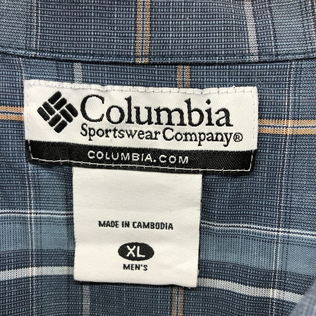Columbia Short Sleeve Cotton Check Shirt, Box Shirt, Men's XL Size cotton Blue type light blue Vintage Second Hand